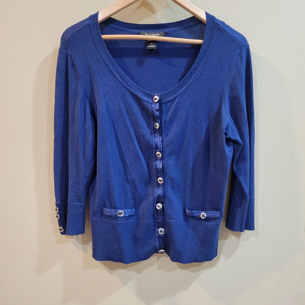 White House Black Market Women's Blue Snap Cardigan Size L.  Pre-owned Good Cond